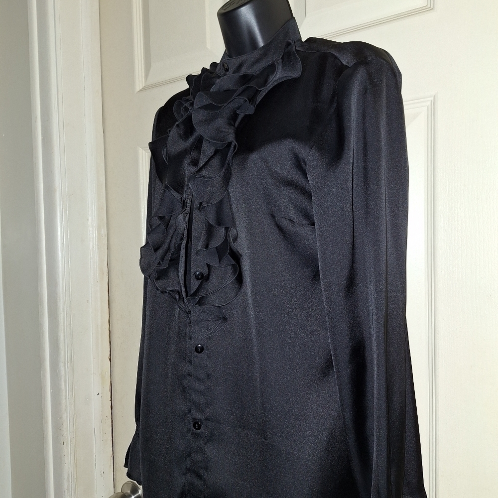 Kasper button down blouse with ruffles small - Picture 4 of 6
